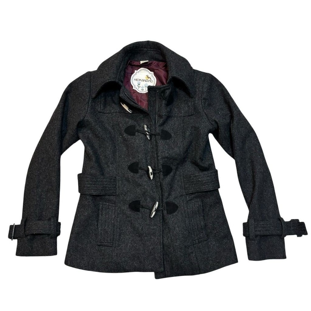 Nick and Mo Women's Gray Wool‎ Blend Jacket M Belted Toggle Casual